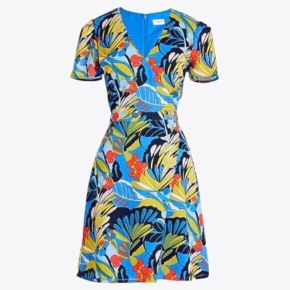 J.Crew Mercantile Floral Blue Faux Wrap Dress Short Sleeve Size 6 NWT